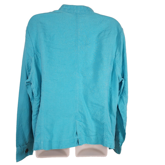 Relativity Women 100% Linen Jacket Teal Blue Size XL Lightweight Utility Pockets - Picture 2 of 10